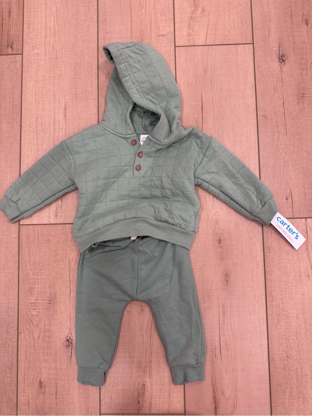 Carter's Quilted Olive Hoodie & Jogger Set - Green